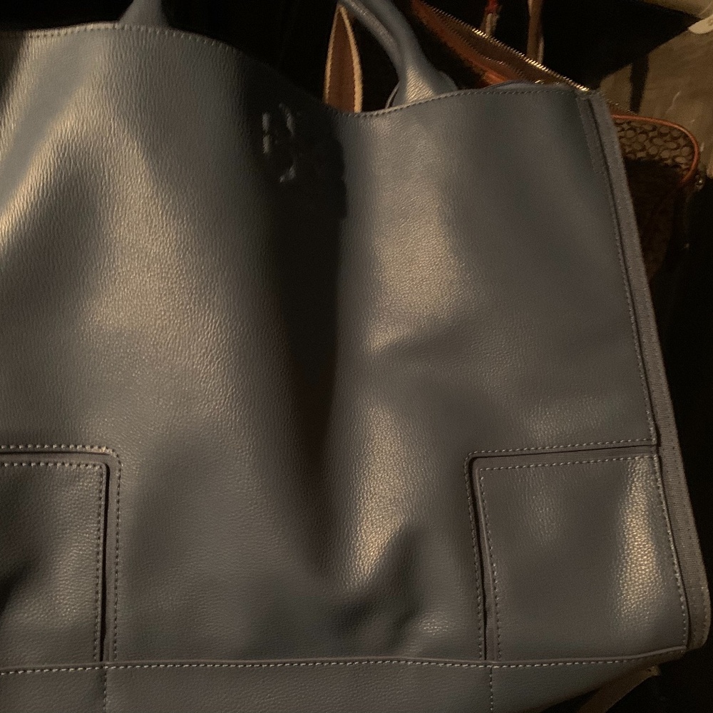 Light Blue Leather Tory Burch Laptop Bag